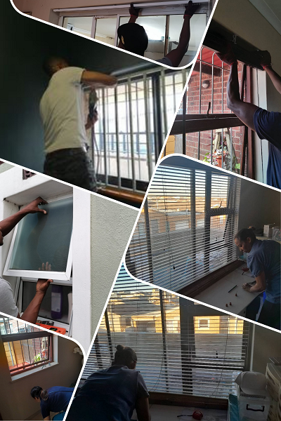 collage of window and door blinds